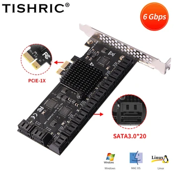 Карта за разширяване на TISHRIC PCIE Sata PCI-E От 1X До 20 Sata3.0 Адаптер 6 Gbit/s PCI Express Множител PCI E 3,0 Контролер Sata III 3