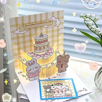 Картичка честит рожден Ден, светещи картички за рожден Ден с плик картичка за торта с led подсветка, M6CE