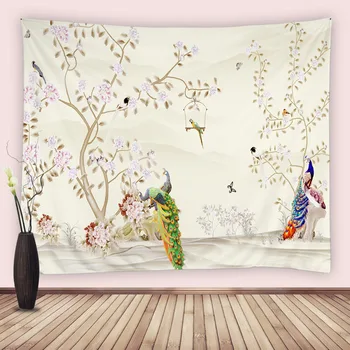 Китайски Стил Цвете Птица Гоблен Паун Пеперуда Цветя, Пейзажи, Гоблени Изкуство Стенен Гоблен От Плат Спалня Декор Хол