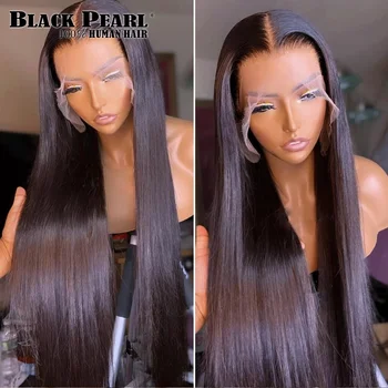 Колоритен малайзия дълги къдрави перуки, изработени от човешка коса на дантели за жени с черни перли 180 плътност, Предварително выщипанный прозрачен перука на дантели