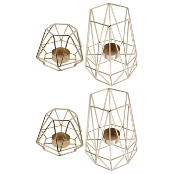 Комплект от 4 златни геометрични метални свещници Tealight за декорация на хола, баня - Централните елементи