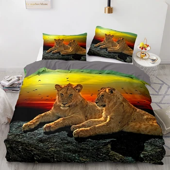 Комплект спално бельо Beast lion Single Twin Full Queen King Size Комплект спално бельо за животни Aldult Детски Комплекти пододеяльников за спални 3D Simba 035
