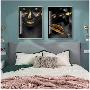 Красива Златисто-Черна Дама Златна Картина върху Платно с Моден Принт на Плакат за Хола HD Wall Art Ins Home Cuadros Decoracion