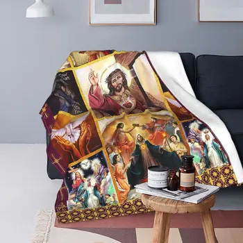 Кристиан Бог Благославя възли одеяла Исус Дева Мария Вълнени наметала Спално Бельо Меки топли завивки с принтом на дивана
