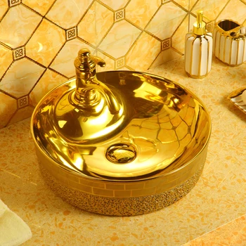 Кръгла златна чиния, мивка, електроуреди мивка, балконный мивка, арт мивка, златна творчески мивка