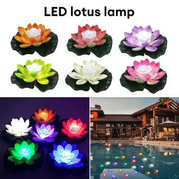 Лампа с плаващ lotus захранван от батерии, изкуствени цветя, лека нощ, открит Водоустойчив езерото, градина, басейн, led пейзаж лампа