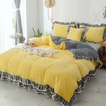 Легло от коралов руно, комплект от четири позиции в стил принцеса, зимно утолщенное двустранно флисовое одеяло, покривка, пола, за легла, фланелевая топло