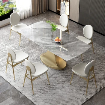 Луксозна комбинация на обедната маса и стол в италиански стил, Битова Техника за Малък апартамент, Правоъгълен комплект маси за хола Tavolo