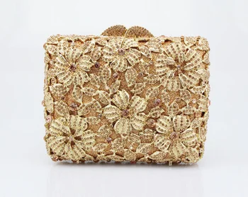 Луксозни златни чанти XIYUAN, дамски официални чанти-клатчи със сини кристали, реколта празнична чанта с цветя и диаманти, сватбената чанта през рамо