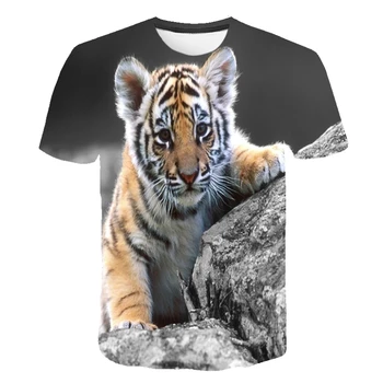 Лятна тениска с реалистични животни 2023, мода мъжка тениска с кръгло деколте и големи принтом, къс ръкав