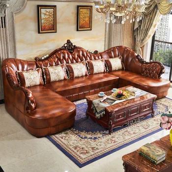 Мебели за дневна Модерен диван от естествена кожа на Европейския секционни комплект U-образна форма на Луксозни 0936