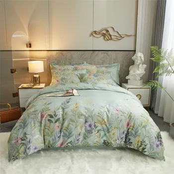 Мек Чаршаф от 100% памук, плосък чаршаф, калъфки за възглавници, 4 бр. в комплект спално бельо с ярки луксозни цветове, двоен размер Queen King