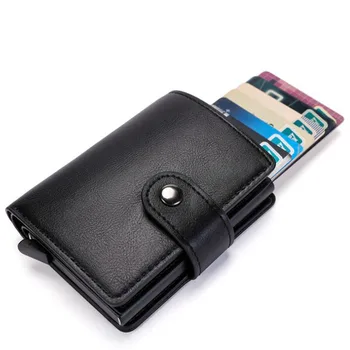 Метален Държач за Кредитни ID-Карти, Портфейл за Мъже И Жени, Алуминиев RFID Блокиране на Чантата С Засовом От Изкуствена Кожа Калъф За Банкови Карти, Парични чанта