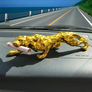 Метално богатство на Традиционния модел на тигър, статуетка златен леопард от сплав, декорация на дома, декориране на работния плот, декориране на интериор на автомобил