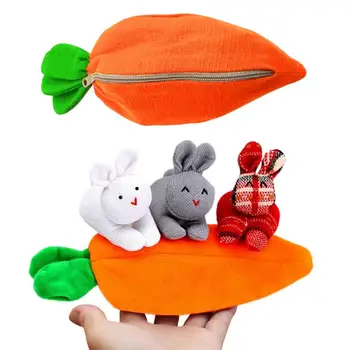 Мини кукла-зайо, великденски декорации, плюшени 3 зайче в моркови дамска чанта, меки мини-кукли-зайчета със сладък моркови чанта за деца