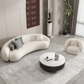 Минималистични диван от поролоновой гъба, 3-местен диван за хол, с модерен извит диван, Бял пол, Меки Модулни ергономични мебели Divani Bedhome