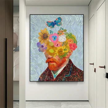 Модерен цветен художествен плакат, Портрет на Ван Гог, Стенно изкуство, Забавен принт на платно, прочутата картина с маслени бои, боядисване на платно, за украса на дома стая
