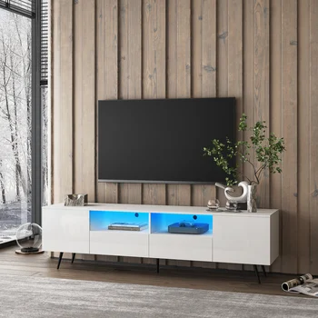 Модерна бяла поставка за телевизор, 16 цвята led поставка за телевизор с подсветка на дистанционното управление за хол