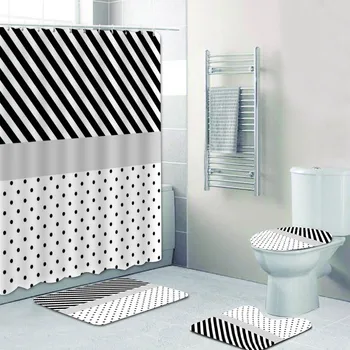 Модерна минималистичная завеса за душ с шарени забелязан принтом, водоустойчив комплект от четири постелки за тоалетни, нескользящий подложка за пода Banheiro