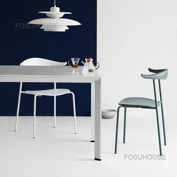 Модерни прости семейни трапезни столове с облегалка, Малки дизайнерски трапезни столове, мебели за трапезария, железен стол за домашно почивка