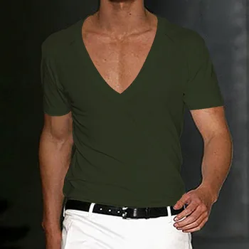 Мъжка тениска с V-образно деколте, ежедневни однотонная дишаща градинска дрехи, свободна тениска за мъже, летни дрехи 2023 M-3XL