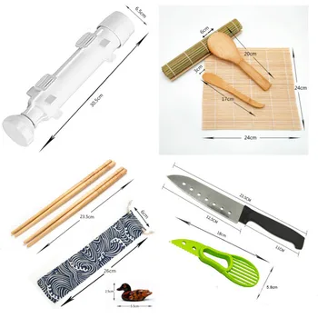 Набор за приготвяне на суши-базука за приготвяне на суши от бамбук подови изтривалки на разположение, пръчици за хранене, шпатула за нарязване на авокадо, нож за суши, роликовой машина за суши 