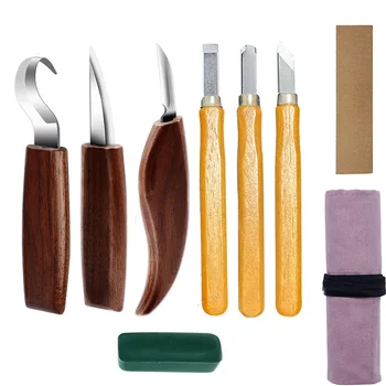 Набор от Инструменти за Дърворезба Allsome, Определени за резбарска 9 в 1 с Нож-Кука за Резби, Нож за Рендосване, Нож за Рязане на Парченца за Начинаещи