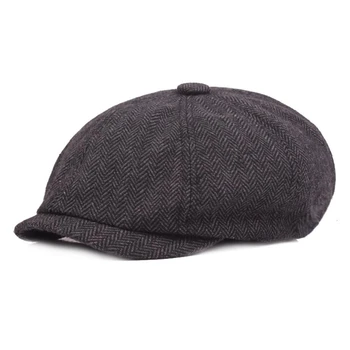 Нови ретро шапки за газетчиков, мъжки осмоъгълен шапки, черни шапки на британските художници, есенно-зимни барети, плоски шапки