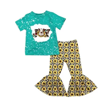Новият набор от модерни дрехи за момичета, лятна есенна риза с къси ръкави и шарките на слънчоглед за деца, дизайнерски комплект с леопардовым принтом