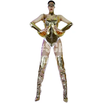 Нощен клуб, bar ГОГО женски огледален злато и сребро секси корсет technology DS tour костюм