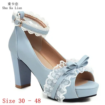 Обувки на висок ток, дамски обувки-лодка на платформа, дамски официални сватбени обувки на висок ток с отворени пръсти, малки-големи размери 30-48