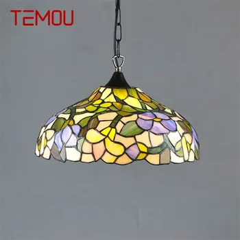 Окачен лампа TEMOU Тифани, модерен led творчески цветна светлина, осветителни тела за дома трапезария