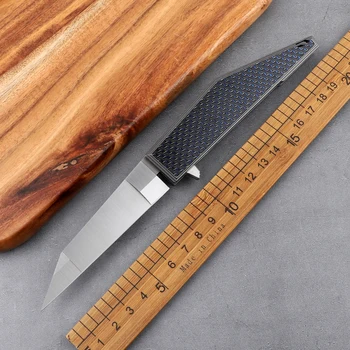 Открит къмпинг M390 нож с дръжка от въглеродни влакна с висока твърдост, тактически ловен инструмент за самозащита, риболов, плодов EDC инструмент, сгъваем нож