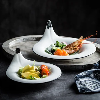 Персонални чиния за дим-самов с черен кант, ежедневни съдове за готвене с дръжка, китайски ресторант, хотел, специална керамична чиния