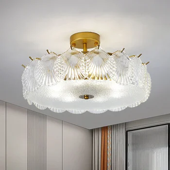 Полилеи Осветяват Модерен минималистичен френски Луксозен Стъклен таван с листа от Гинко, хол, спалня, led осветление в помещение с кристали