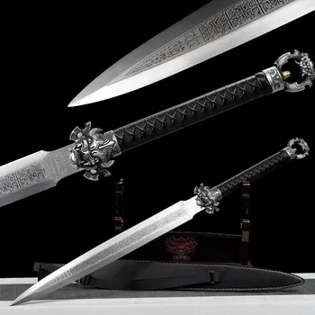 Прекрасен ръчно мечът на Хан Джиан/Изкован Здрав остър нож от высокомарганцовистой Стомана нож от естествена кожа Тан Сая