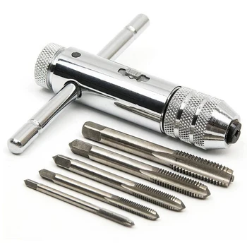 Регулируема сребърен гаечен ключ с механизма на палеца с Т-образна дръжка с 5 бр.. M3-M8, 3 мм-8 мм, машинна резба metric мъниче, Т-образен кран