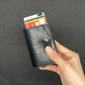 Ретро клуб кожена RFID-мини чантата за мъже и жени, един метален калъф за банкови карти ID, алуминиеви притежателите на кредитни карти Creidt с чантата за монети