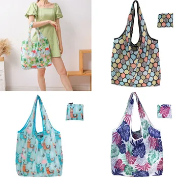 Сгъваема Еко чанта за пазаруване, чанта-тоут, Преносима Множество дамски чанта за съхранение на продукти, органайзер, кактус, фламинго в грах, женски 10-15 кг