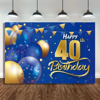 Син рожден ден на 40-ия ден от раждането, украса за партита, банер, сини и златни балони, новородените деца, на 10-ти възрастен Фон за снимка Supp