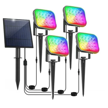 Слънчеви прожектори, които променят цвета, 4 в 1 RGB, Слънчеви поддържан осветителни тела, външен водоустойчив Слънчев градински прожектор за декор на песента