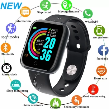 Смарт часовници D20 Pro Y68 Bluetooth, фитнес тракер, спортни часовници, монитор на сърдечната честота, сензор за нивото на кръвното налягане, интелигентни гривна за Android и IOS