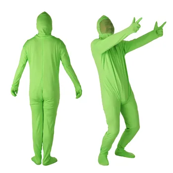 Снимка Хром зелен костюм свободно размер за възрастни, зелено боди, еластичен костюм за фестивала на специални ефекти за снимки и видео, cosplay