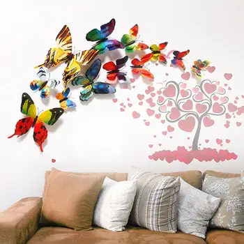 Стенен декор с пеперуди, 3D Стикери за стена с пеперуди, светещи стикери за стена с пеперуди, свалящ стикер на стената за украса на къщи и стаи