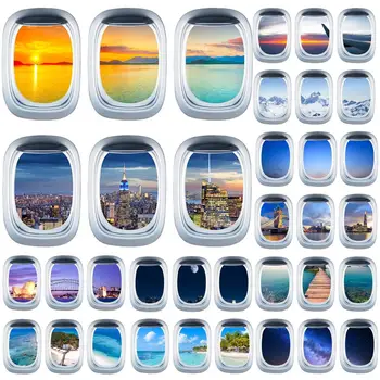 Страхотна стъклена стикер, гледката от прозореца на стикер на прозореца на самолета, подвижни Широко прилагани 3D стикери, художествена стикер на прозореца на самолета