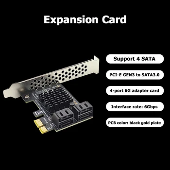 Съединители за свързване на компютърна карта SATA III PCIe Card 4 порта 6 gbps SATA към PCI-e 1X адаптер конвертор с монтиране на стена
