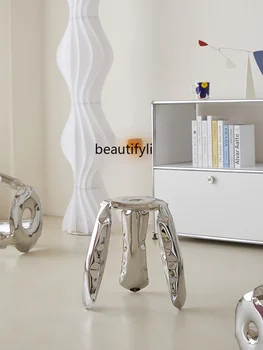 Табуретка с въздушно топка, дизайнерски модел, Столче за дома за хола, мебели от метал, ниска табуретка от неръждаема стомана