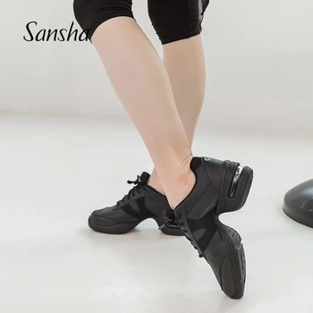 Танцови обувки Sansha от естествена свинска кожа, черни удобни танцови обувки за салса и джаз на въздушна възглавница H166LPI