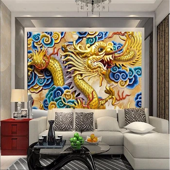 тапети за стени beibehang Анаглиф фонова снимка Китайски релеф на дракон спалня книжен стенни картини-3d papel de parede 3D
