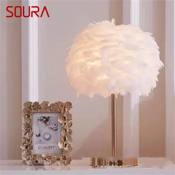Творчески настолни лампи SOURA, модерен лампа от пера за всекидневна, декориране на спалня